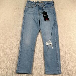 NWT Levi's Wedgie Jeans Women 27x26 Straight High Rise Distressed Stretch Denim‎